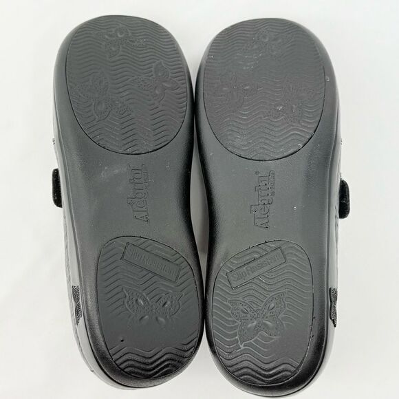 Alegria JOLEEN Black Tooled Floral Leather Slip On Adjustable Strap Support Clog - Picture 13 of 16